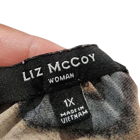 Liz Mccoy Blouse Size 1X Animal Print Tie Front Short Sleeves Stretch - Picture 7 of 11